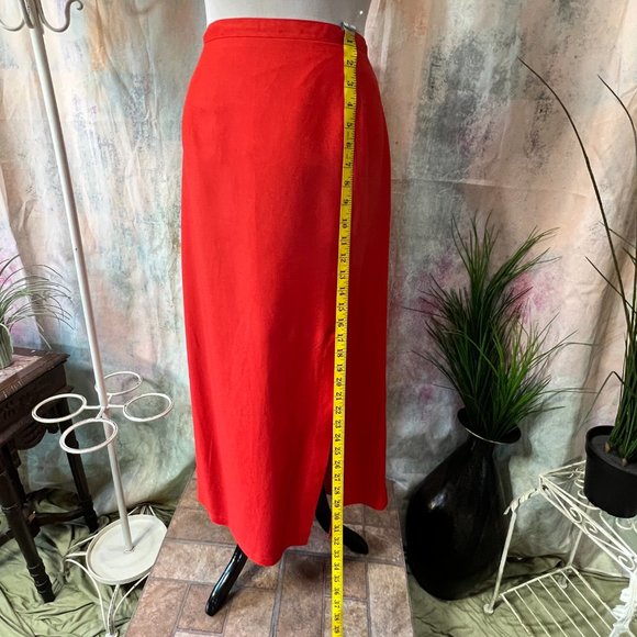 VTG📌90's Viscose Blend Fire Red Plus Size Pencil Maxi Skirt - Picture 4 of 14